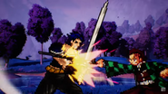 Jonathan and Tanjiro clashing swords.