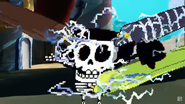 SpongeBob's skeleton as he is being zapped.