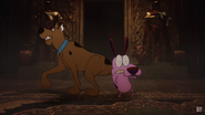 Courage and Scooby-Doo bumping into each other.