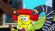 SpongeBob getting bit by three electric eels.