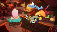 Discord enjoying some ice cream while burying Bill in desserts.