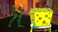 SpongeBob turning towards Super Friends Aquaman again.
