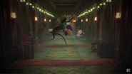 Courage, Scooby-Doo, and the monster going through a bunch of doors.