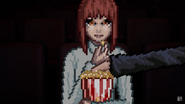 Gojo taking some popcorn from Makima.
