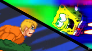 SpongeBob and Super Friends Aquaman preparing to clash one last time.