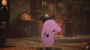 Courage running into the next room.