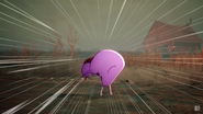 Courage huffing in a large amount of air.