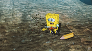 SpongeBob upset after Super Friends Aquaman disintegrates.