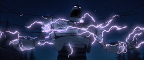 The Iron Giant being electrocuted.