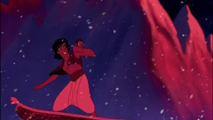 Aladdin making his choice to return to Agrabah and set things right.