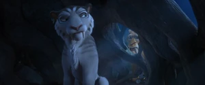 Diego explaining to Shira that he chose to leave his pack to join the herd while she simply traded one pack for another, and that his herd always has each other's backs, pointing out that Gutt isn't looking for her.