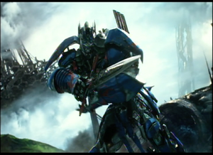 Optimus Prime facing the Infernocons.