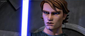 Anakin Skywalker facing the Droid Magnaguards.