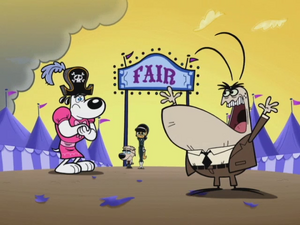 Dudley Puppy getting fired by the Chief for sabotaging the Country Fair while being hypnotized by Verminious Snaptrap.