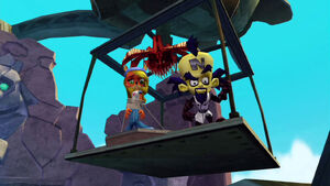 Coco held prisoner by Dr. Neo Cortex and Uka Uka.