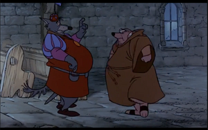 Friar Tuck facing the Sheriff of Nottingham.