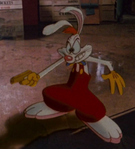 Roger Rabbit facing the Toon Patrol and Judge Doom.