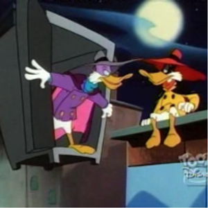 Darkwing Duck facing Negaduck.