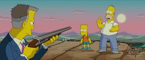 Homer Simpson facing Russ Cargill.