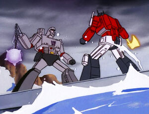 Optimus Prime and Megatron's first fight.