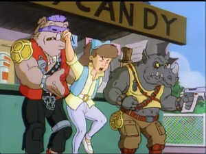 Buffy Shellhammer being captured by Bebop and Rocksteady.