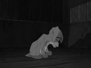 Scamp blaming himself for a mistake by Buster for to be a wild dog, and causing Tramp to leave.