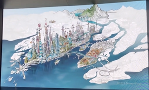 Concept art of the full view of Element City during the day.