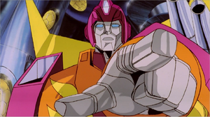 Rodimus Prime facing off Galvatron.