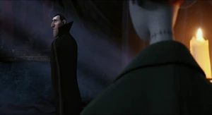 Dracula explaining the truth about losing his wife and why he built the hotel to Johnny.