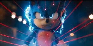 Sonic the Hedgehog facing Dr. Robotnik.