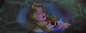 Aurora under Maleficent's curse which was altered by Merryweather where she would sleep until awoken by her true love.