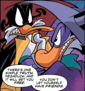 Darkwing Duck facing Negaduck.