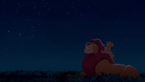 Mufasa teaching Simba about the Great Kings of the Past, who will guide him.