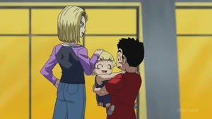 Krillin avec sa femme et sa fille
