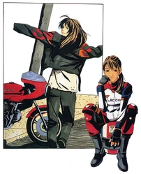 Elza portant sa veste à flammes.