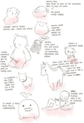 A sheet illustrating several creatures that appeared in Hetalia