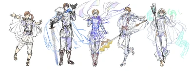 Szkic pięciu cesarzy z Twittera Himaruyi. Od lewej: Neron, Tyberiusz, Augustus, Kaligula i Klaudiusz.