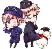 Finland and Sweden in police uniforms from their respective countries, along with Hanatamago[7]