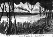 Riverside.jpg (195 KB) View from the riverside with smoke coming from Eduardo's boat in the distance.