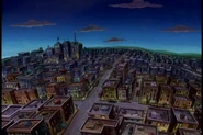 A frequently shown view of Hillwood's skyline, seen on several episodes, with colors and time varying. This version was seen in "Monkeyman!".