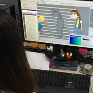 Stoop Kid's design being colored in