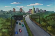 A freeway heading into Hillwood, seen in "Summer Love".