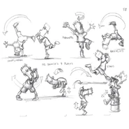 Brainy dancing with his panpipe. This storyboard was reused for the produced film.