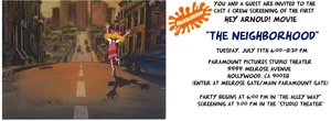 Invite for a cast screening of "The Neighborhood" - featuring a screenshot before it was turned into a theatrical film. Note that the aspect ratio is 4:3 instead of 16:9, and that Helga has no shading like in the released film.