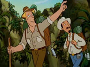 Arnold's dad (left) points out a cloud to Eduardo (right)