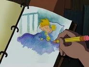 Miles drawing a sleeping Arnold