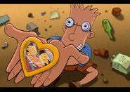 Color drawing by Raymie Muzquiz, showing Brainy returning Helga's locket. Made around 2001.