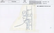 Character model of Mr. Simmons hanging off the ladder