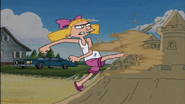 Helga kicking sand