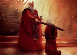 The knighting of Daemon Blackfyre by his father, King Aegon IV by Marc Simonetti©